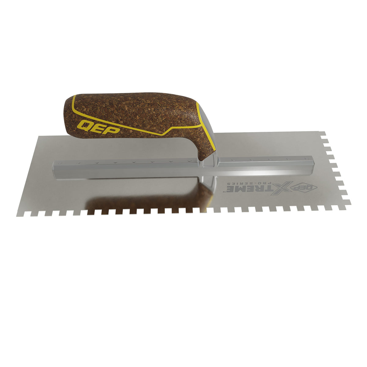 1/4" x 1/4" x 1/4" Square Notch Stainless Xtreme Trowel w/ Cork Handle - 360 Spin Image - 21