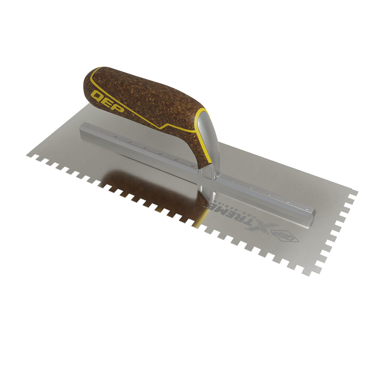 1/4" x 1/4" x 1/4" Square Notch Stainless Xtreme Trowel w/ Cork Handle - 360 Spin Image - 23