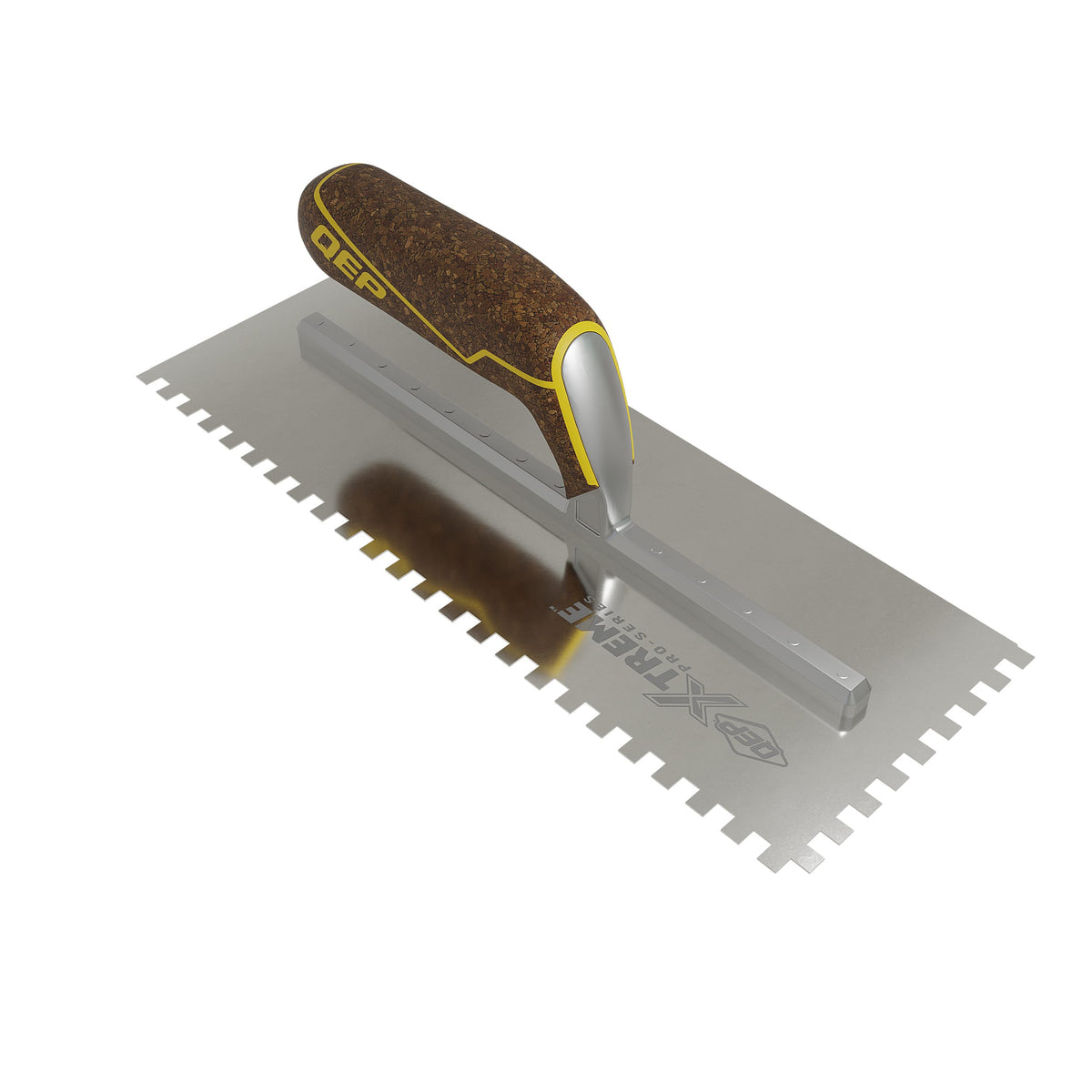 1/4" x 1/4" x 1/4" Square Notch Stainless Xtreme Trowel w/ Cork Handle - 360 Spin Image - 24