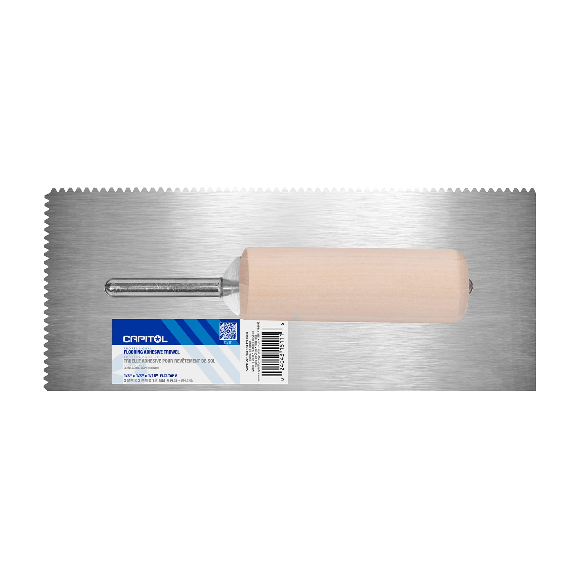 1/8" x 1/8" x 1/16" Flat Top V-Notch Pro Flooring Adhesive Trowel - 7