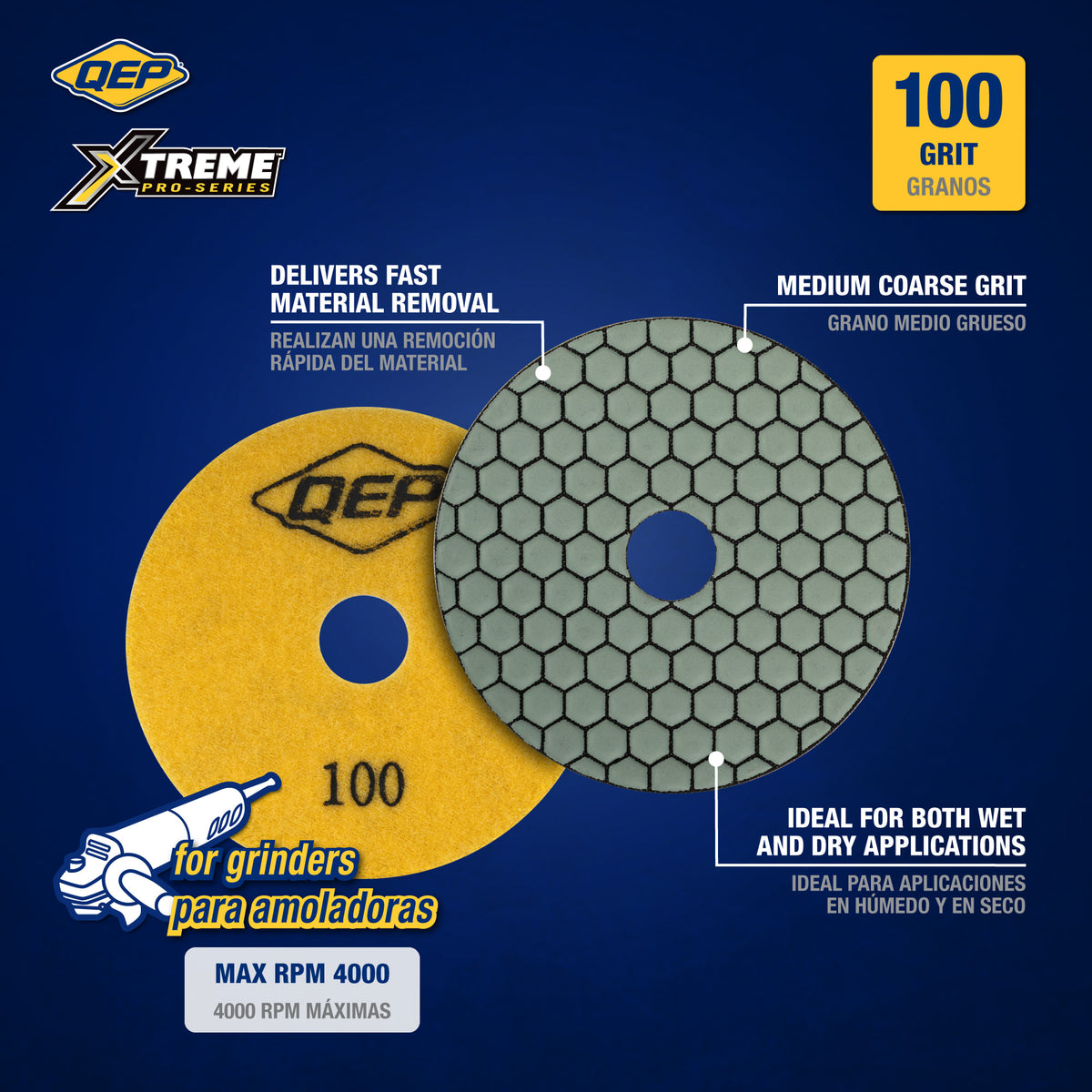 Xtreme 4" Dry Polishing Pad for Grinders - 100 Grit - 2