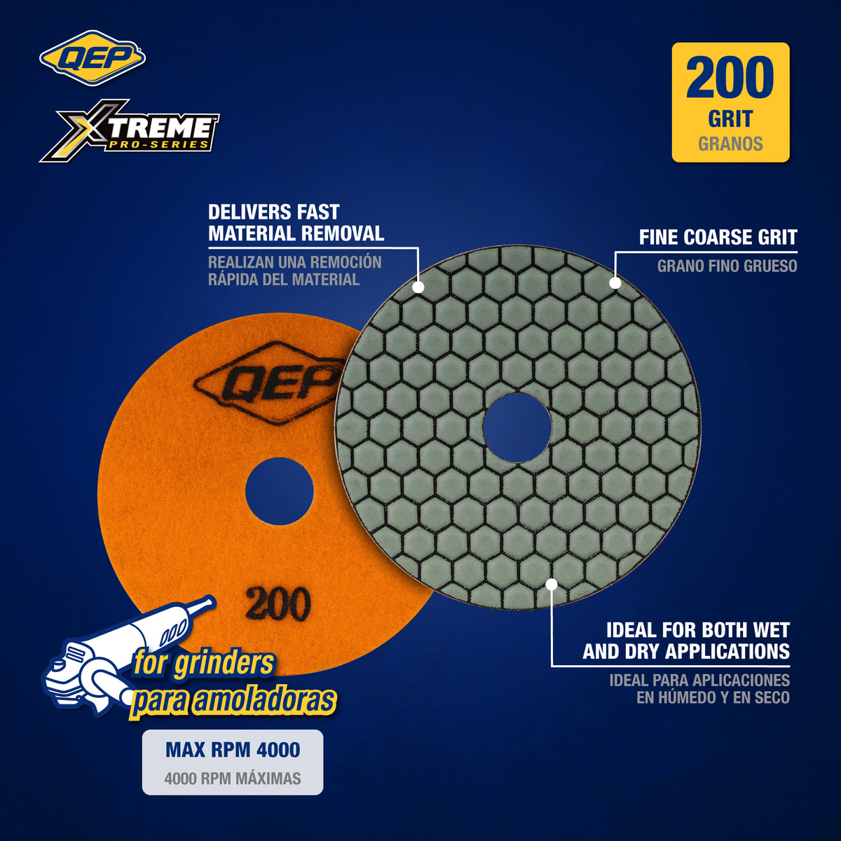 Xtreme 4" Dry Polishing Pad for Grinders - 200 Grit - 2
