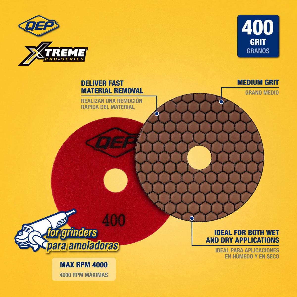 Xtreme 4" Dry Polishing Pad for Grinders - 400 Grit - 2