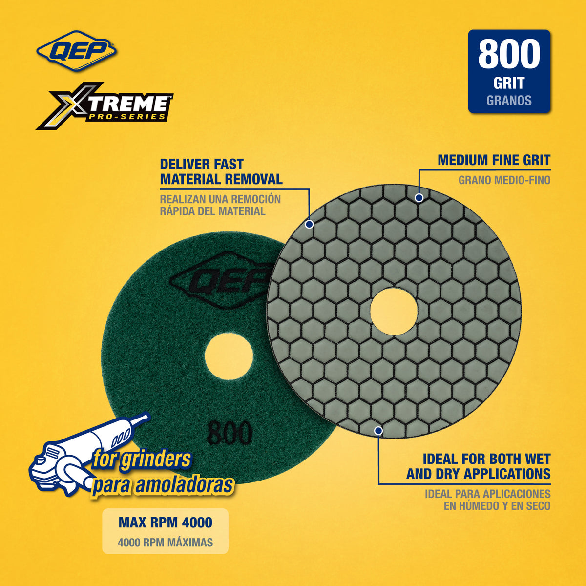 Xtreme 4" Dry Polishing Pad for Grinders - 800 Grit - 2