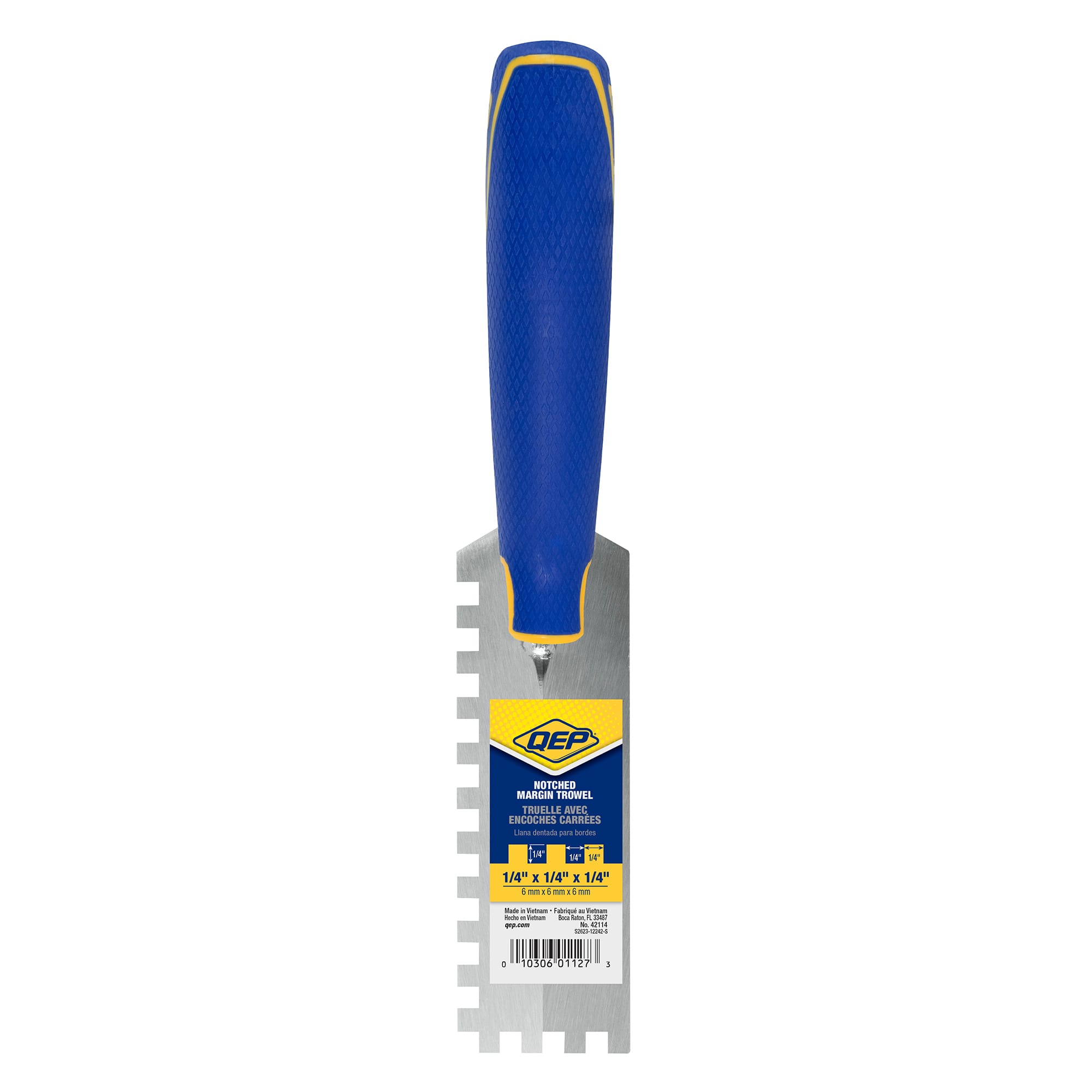 1/4" x 1/4" x 1/4" Square Notch Margin Trowel with Bucket Hook - 8