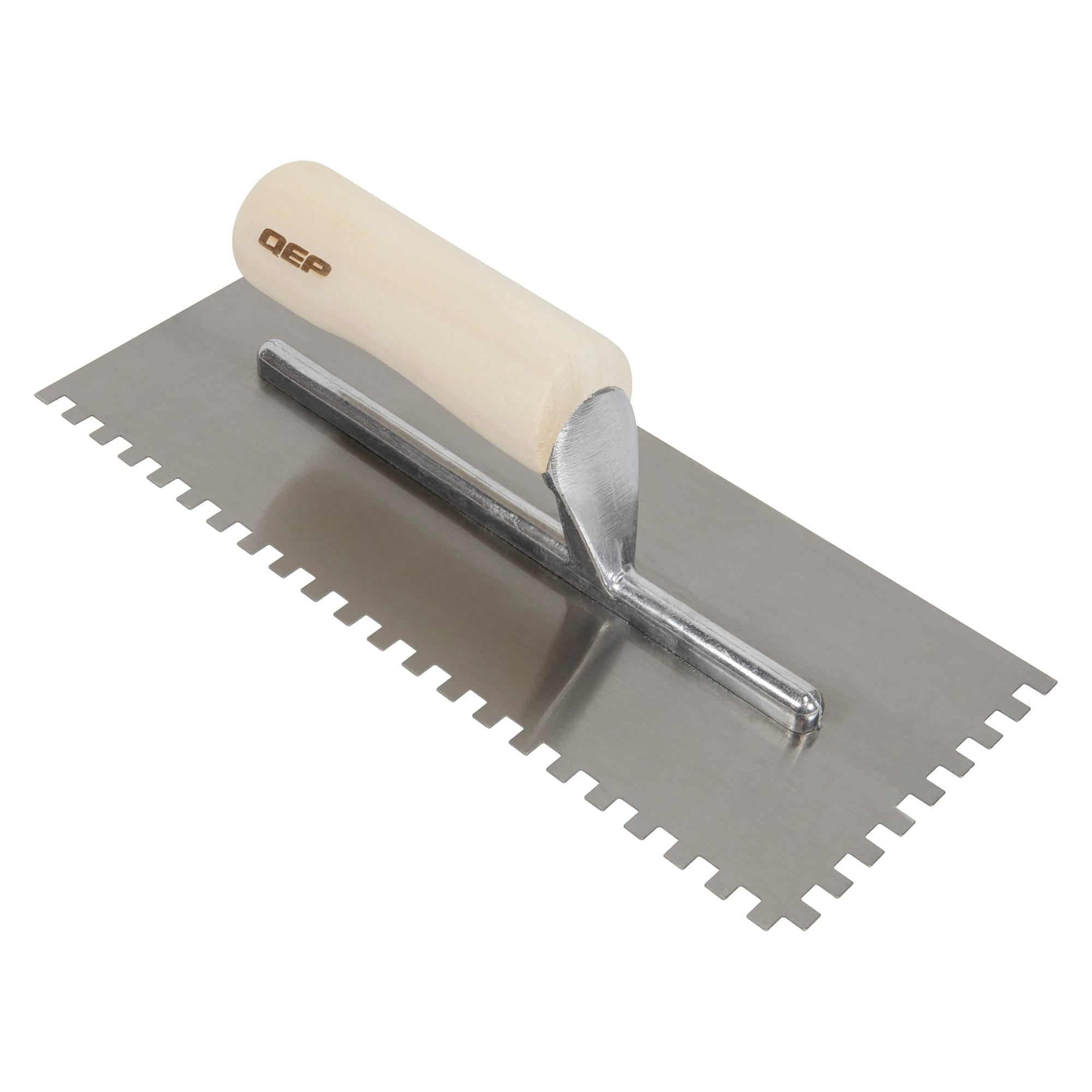 1/4" x 1/4" x 1/4" Square Notch Carbon Steel Trowel w/ Wood Handle - 1