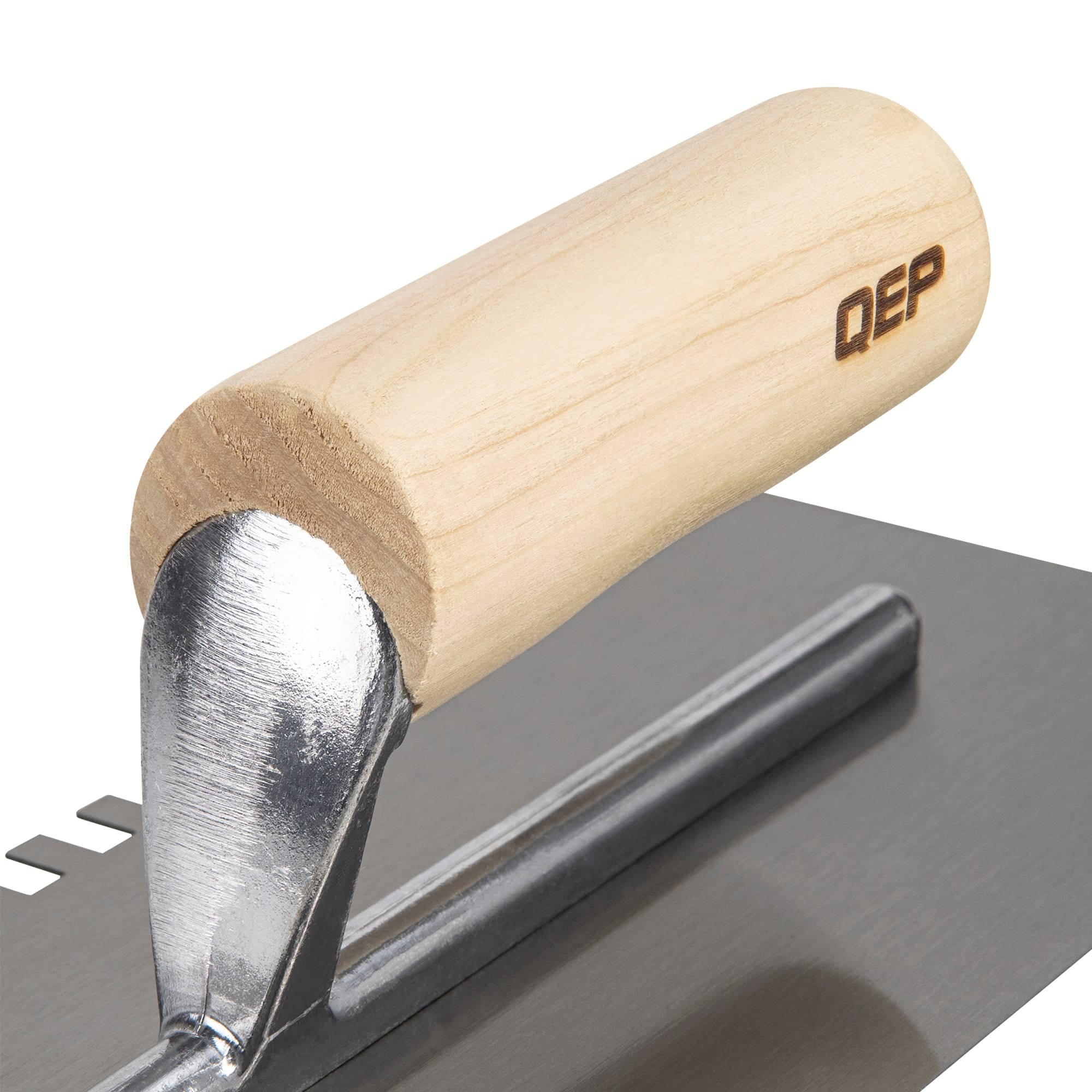 1/4" x 3/8" x 1/4" Square Notch Carbon Steel Trowel w/ Wood Handle - 3