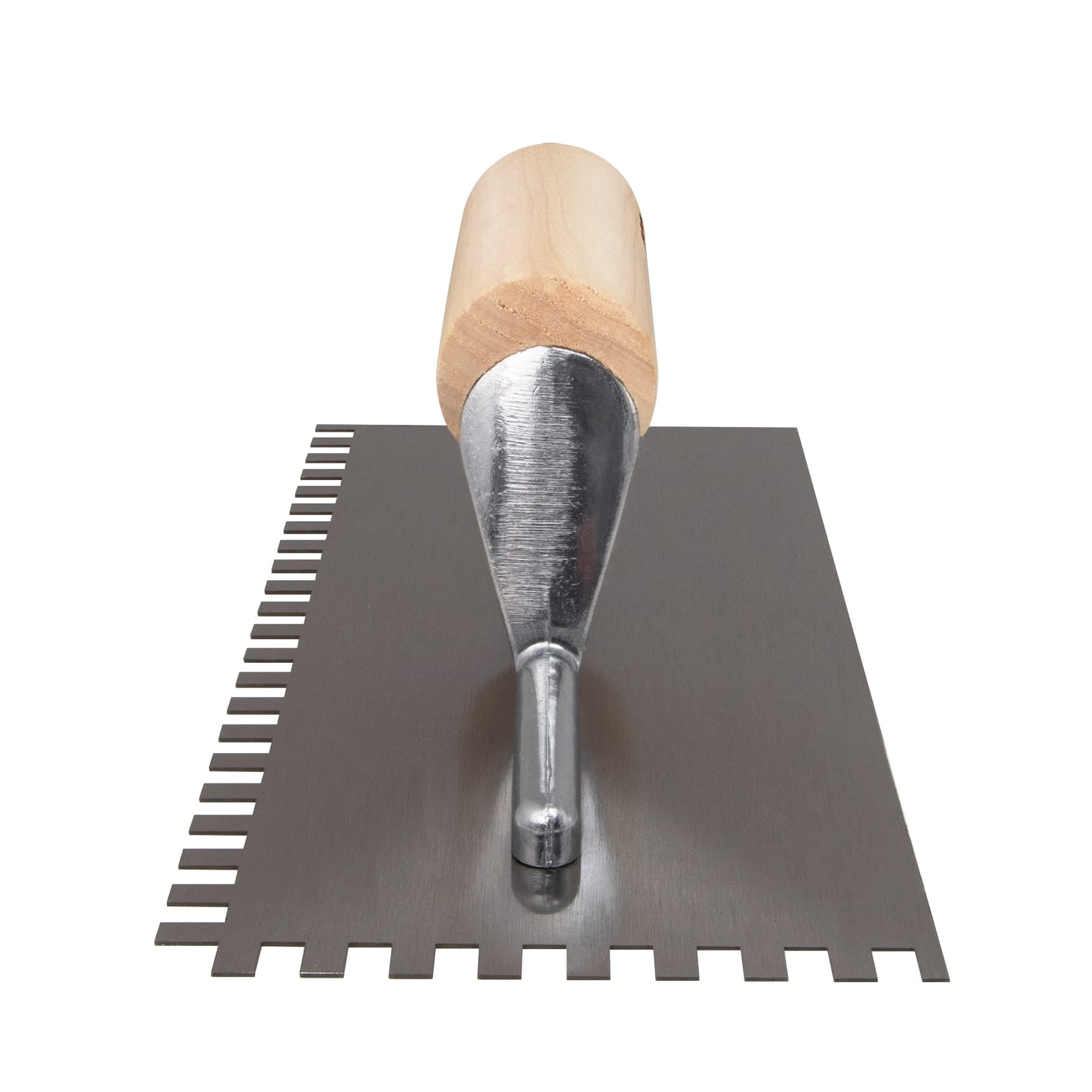 1/4" x 3/8" x 1/4" Square Notch Carbon Steel Trowel w/ Wood Handle - 4