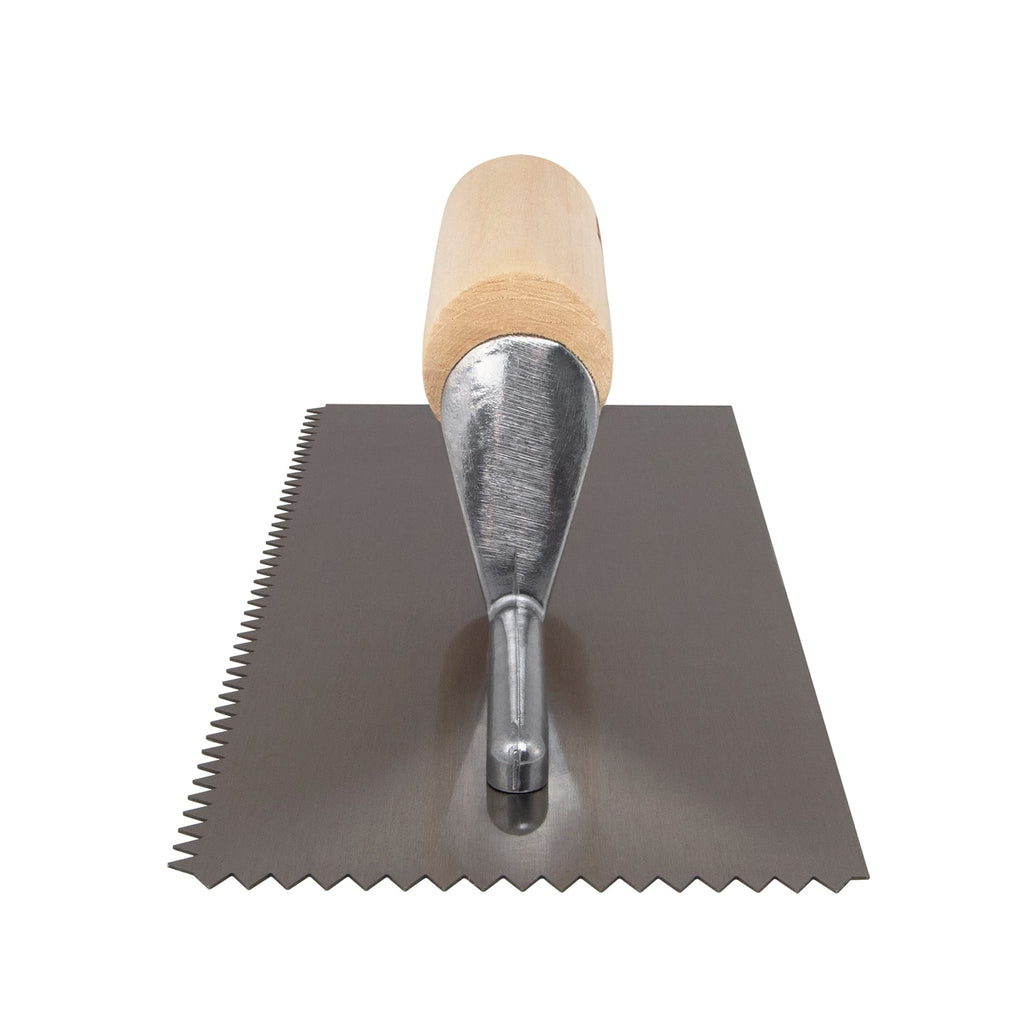 1/4" x 3/16" V-Notch Carbon Steel Trowel with Wood Handle - 4