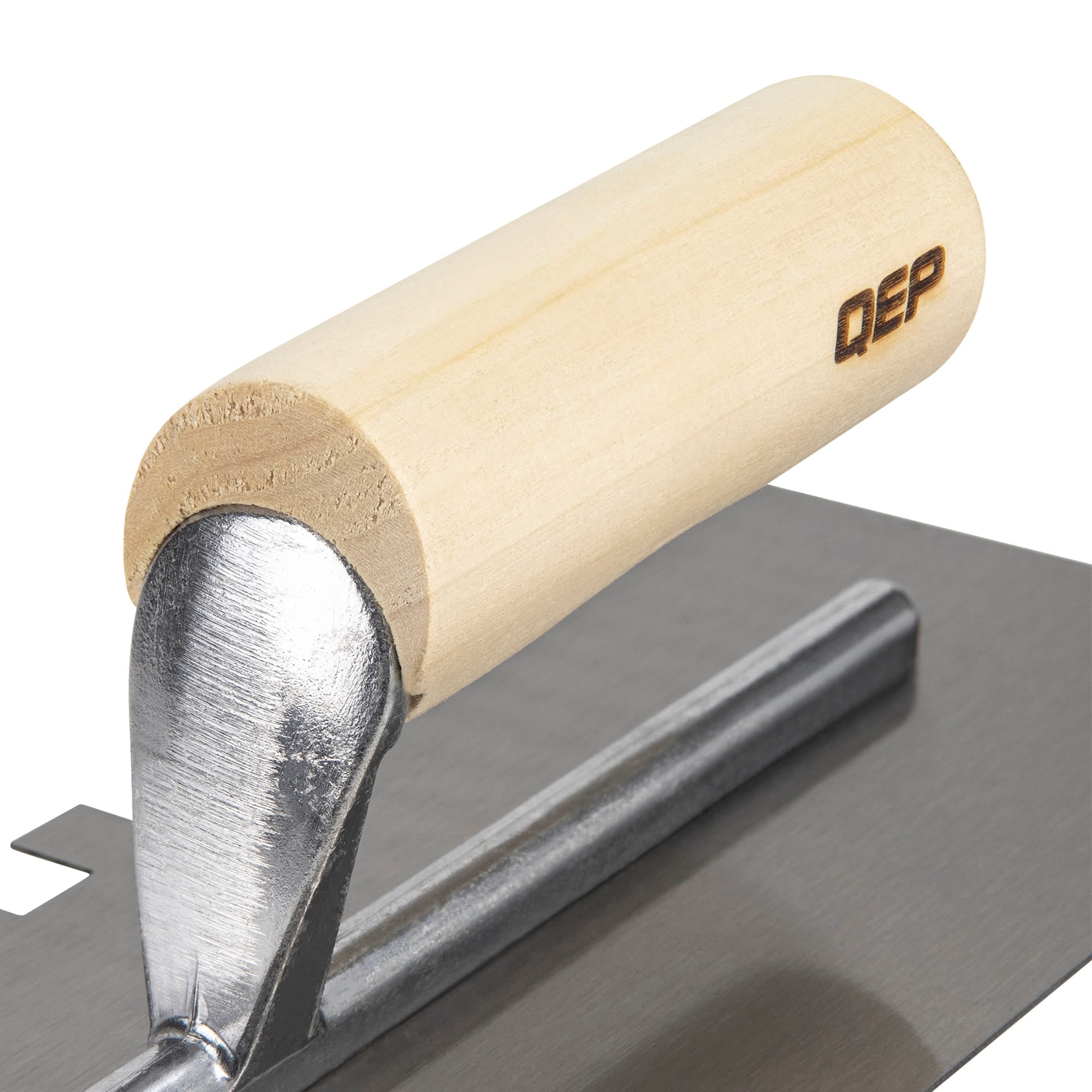 1/2" x 1/2" x 1/2" Square Notch Carbon Steel Trowel w/ Wood Handle - 3