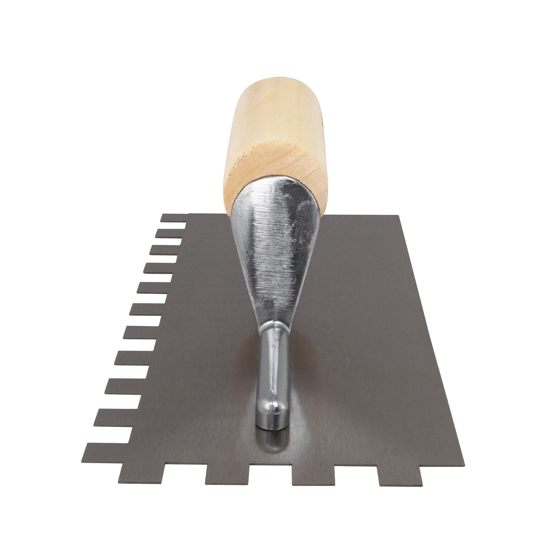 1/2" x 1/2" x 1/2" Square Notch Carbon Steel Trowel w/ Wood Handle - 4