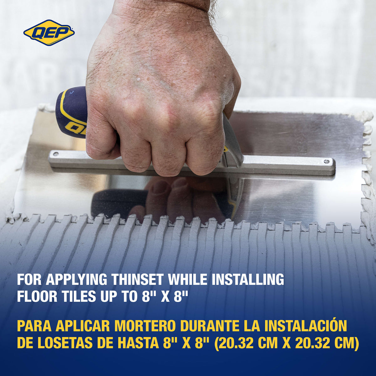1/4" x 1/4" x 1/4" Square Notch Stainless Trowel w/ Comfort Grip - 3