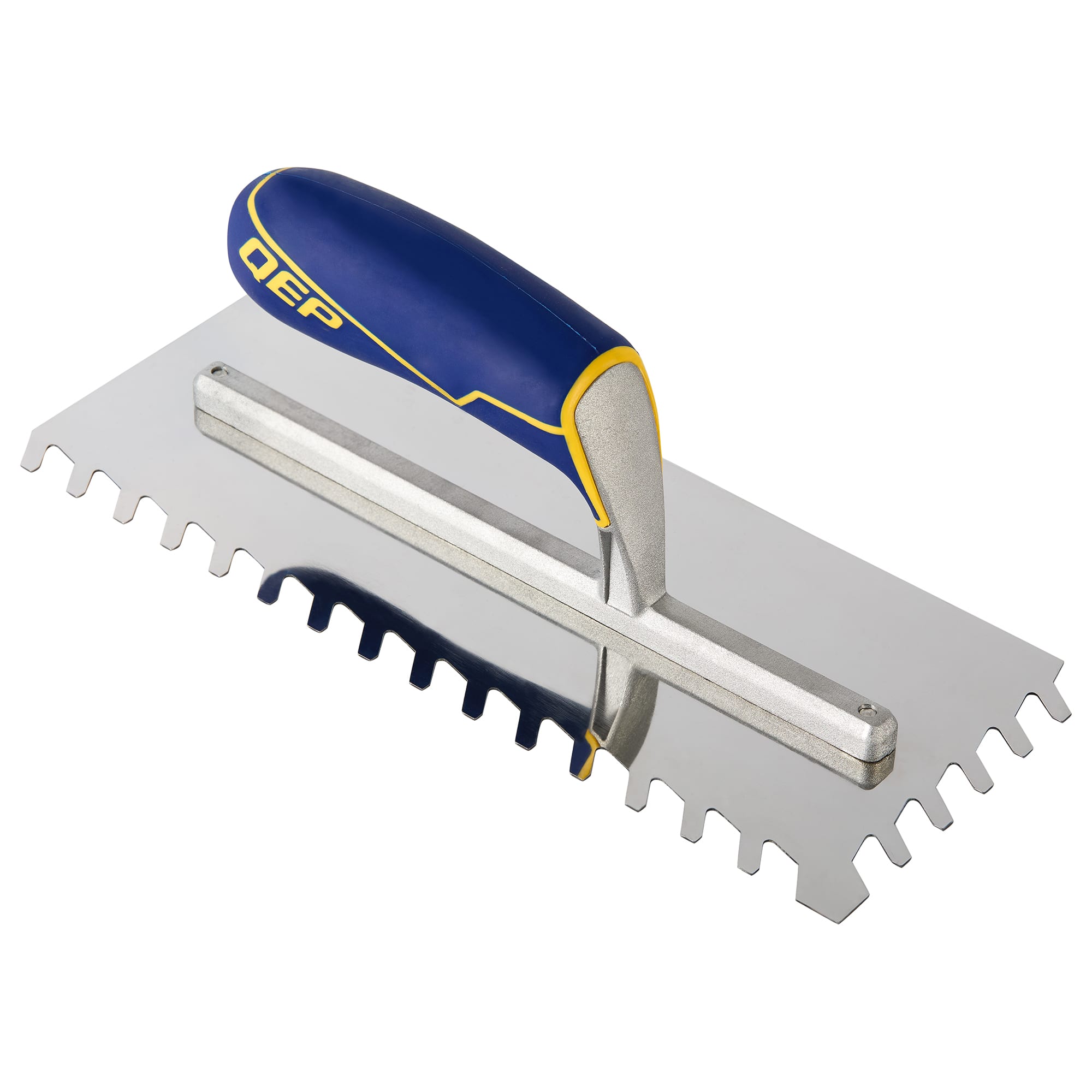 1/2" x 1/2" x 3/16" Slant Notch Stainless Steel Trowel w/ Comfort Grip Handle - 1