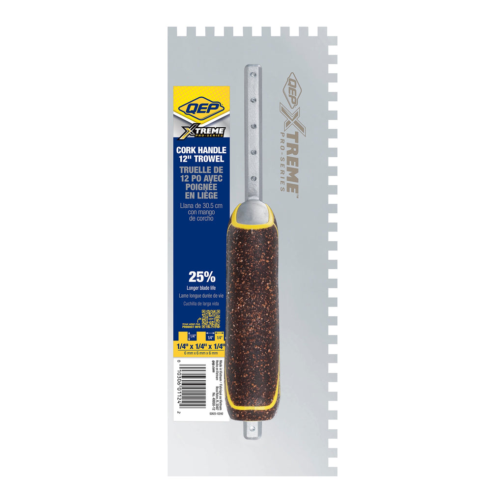 1/4" x 1/4" x 1/4" Square Notch Stainless Xtreme Trowel w/ Cork Handle - 8