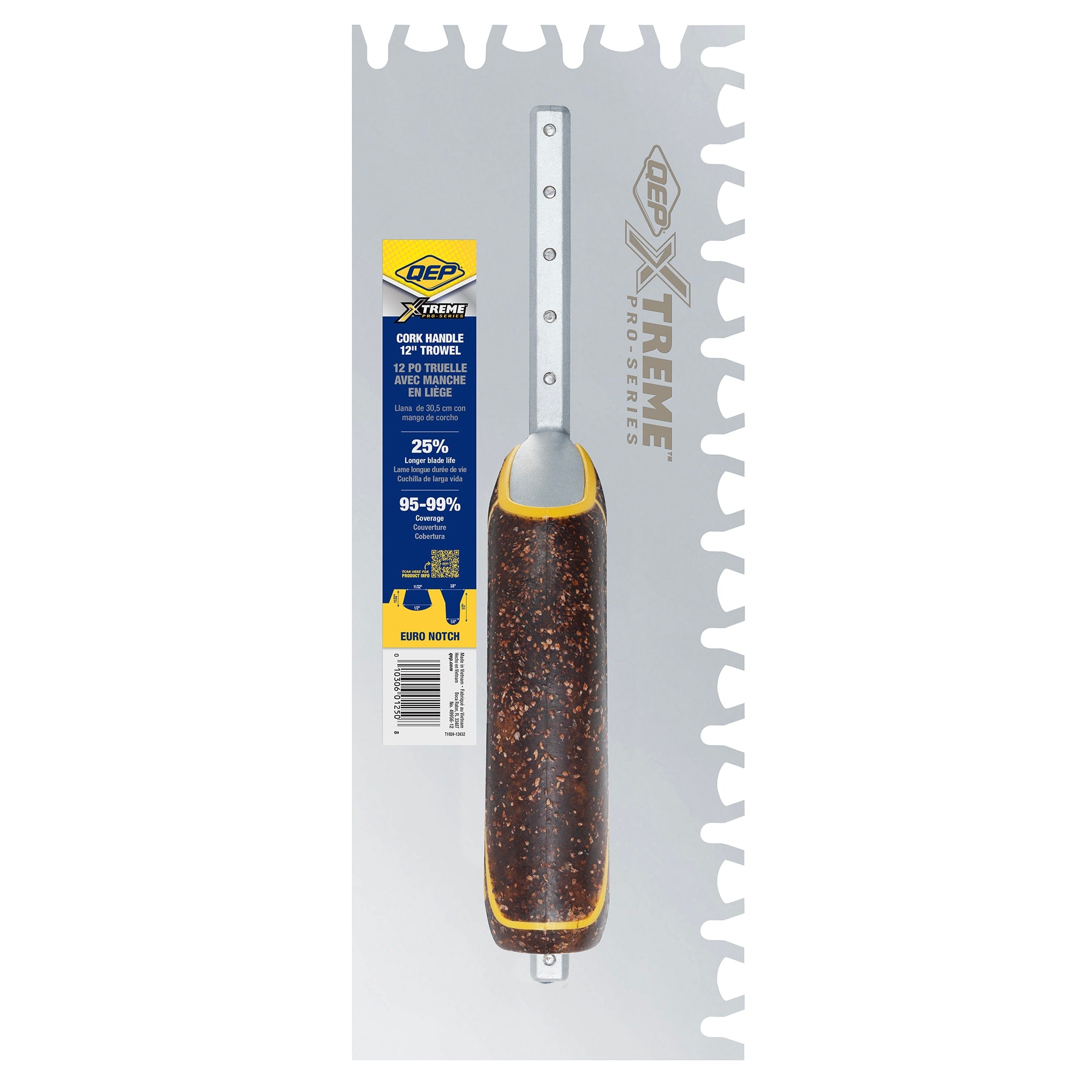 Euro Notch Stainless Steel Xtreme Trowel with Cork Handle - 8