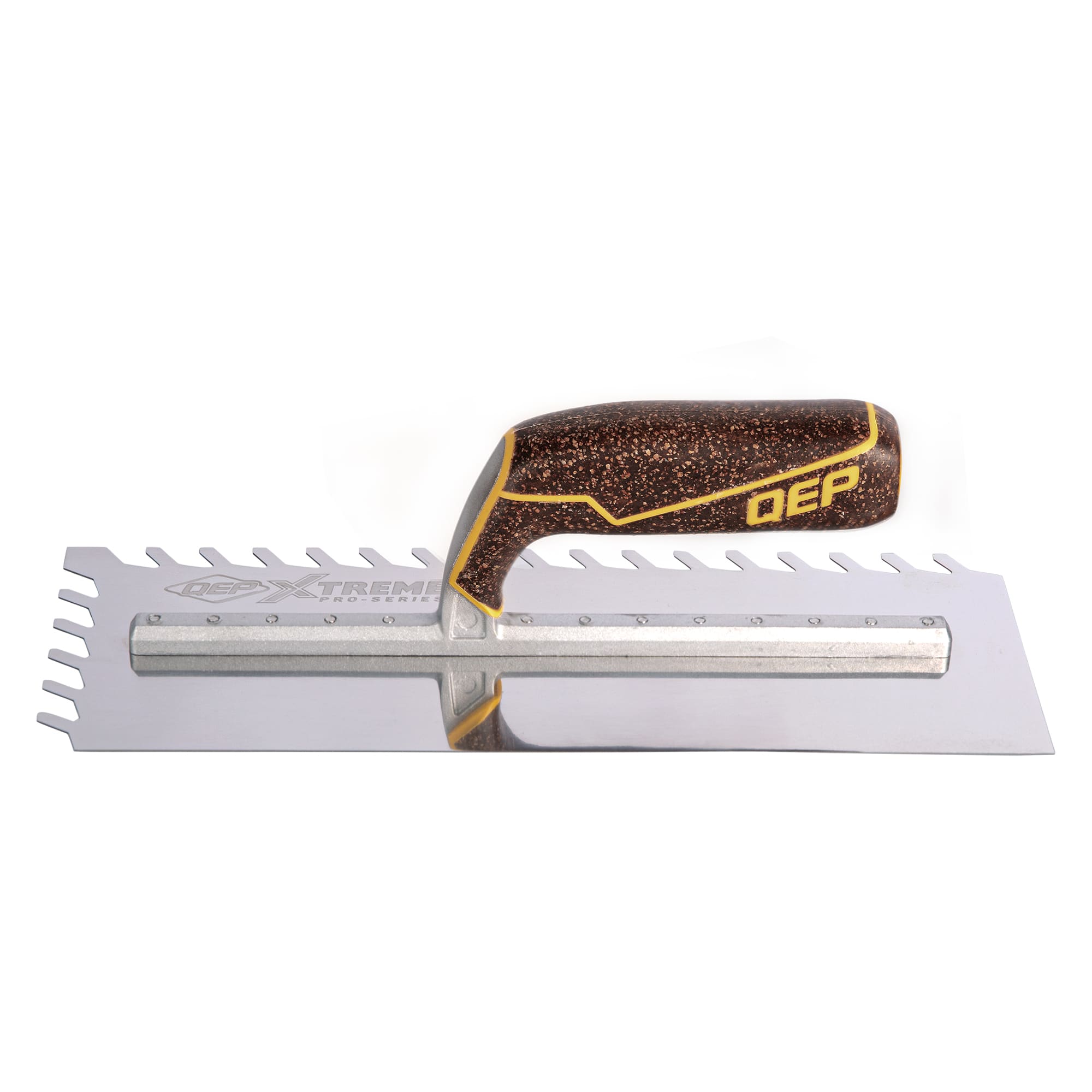 1/2" x 1/2" x 3/16" Slant Notch Stainless Steel Trowel w/ Cork Handle - 4