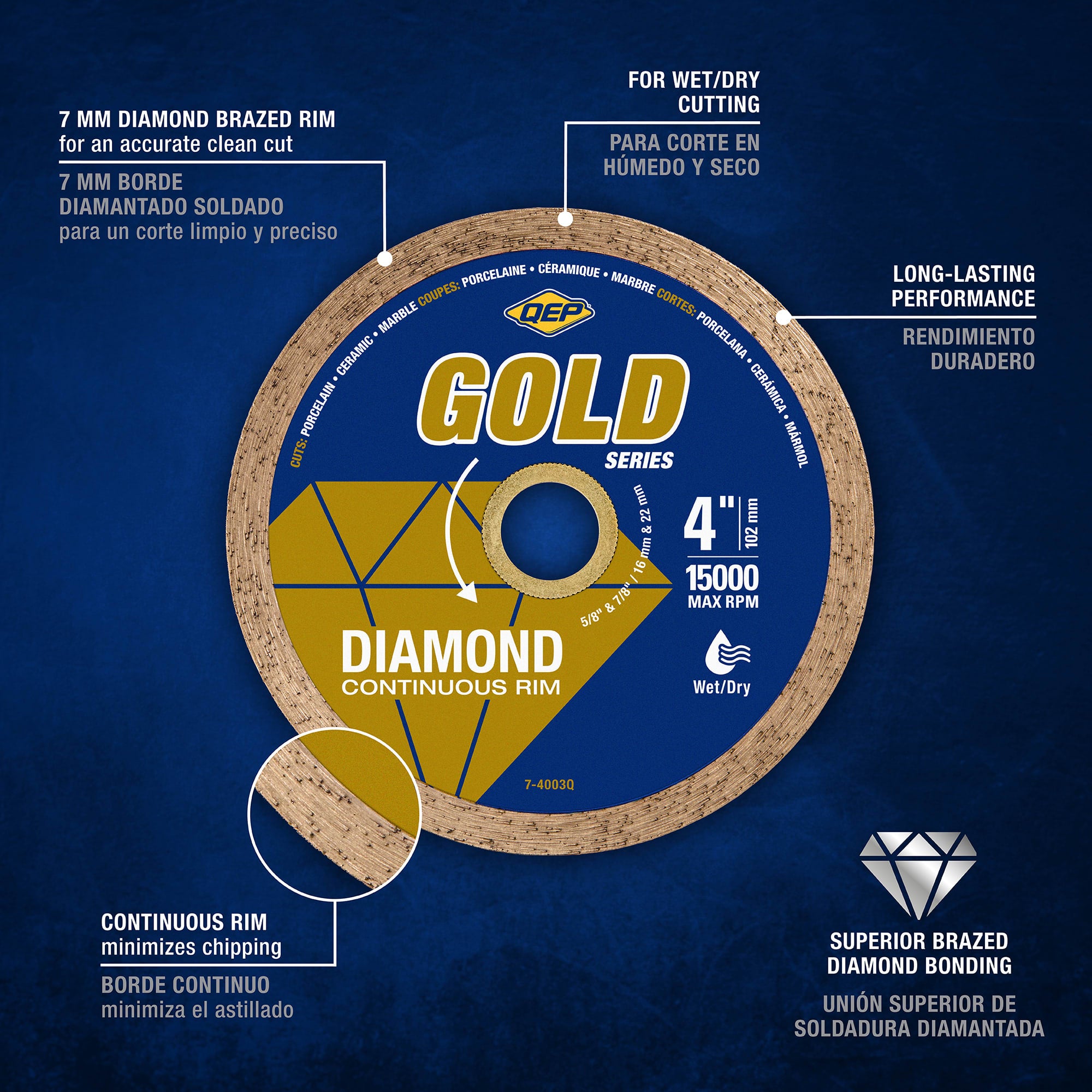 4" Gold Series Continuous Rim Diamond Saw Blade for Wet/Dry Cuts - 2