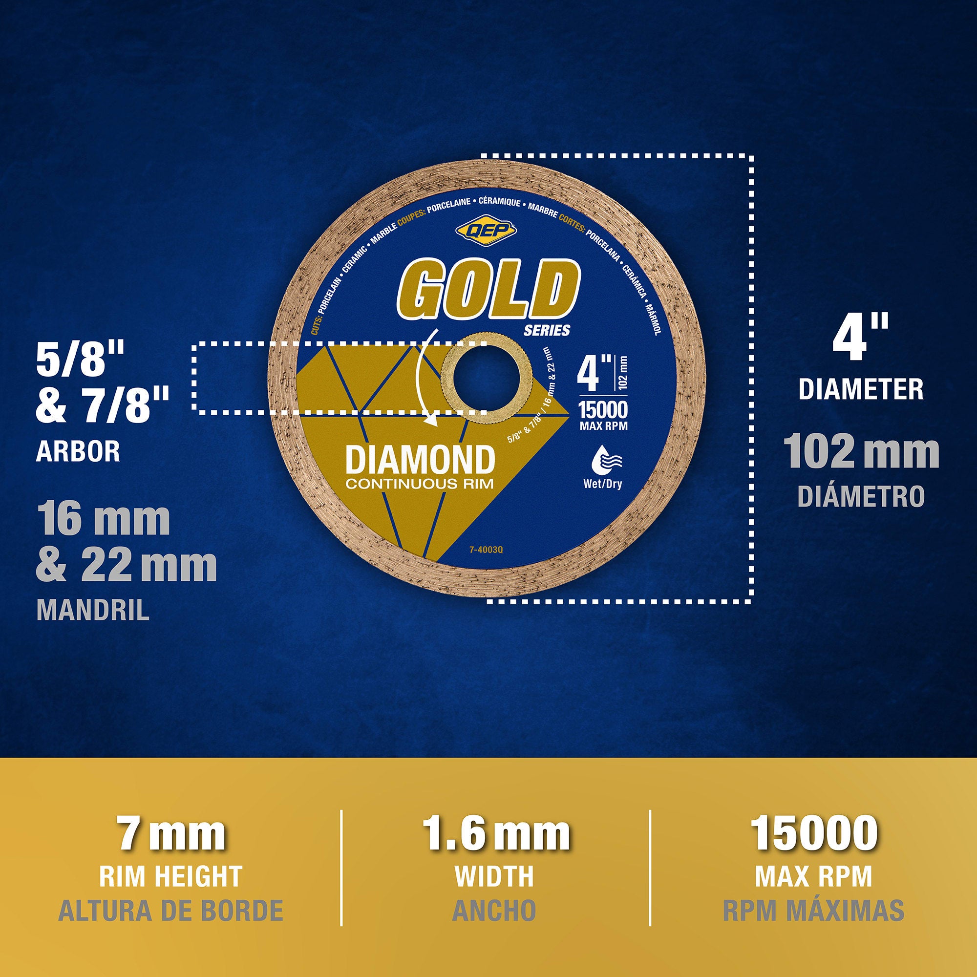 4" Gold Series Continuous Rim Diamond Saw Blade for Wet/Dry Cuts - 4