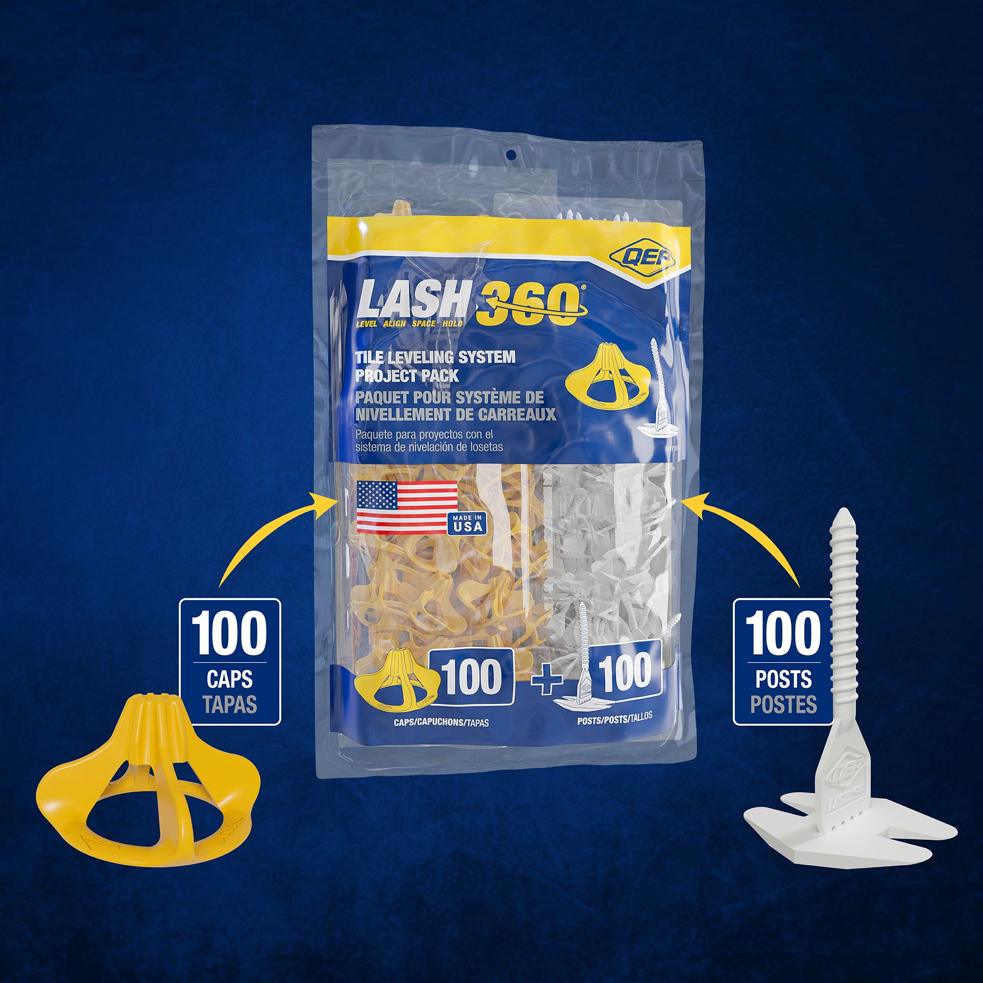 LASH 360 Tile Leveling System Project Pack - (100) 1/16" Posts & (100) Caps - 2