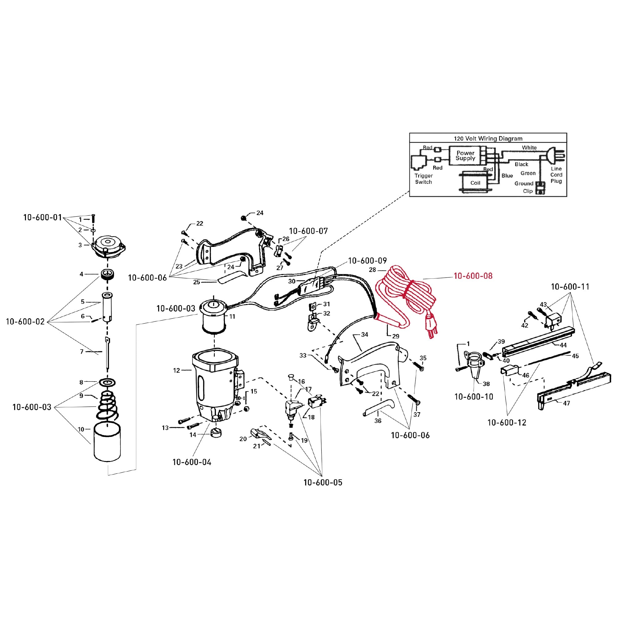 Power Cord Assembly for 10-600 Pro Electric Stapler - 4