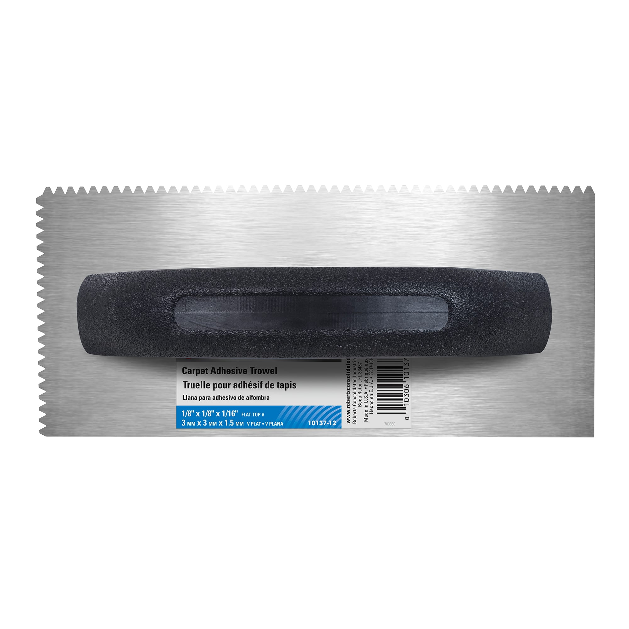 9" x 1/8" x 1/16" Flat Top V-Notch Cold-rolled Steel Economy Trowel - 7