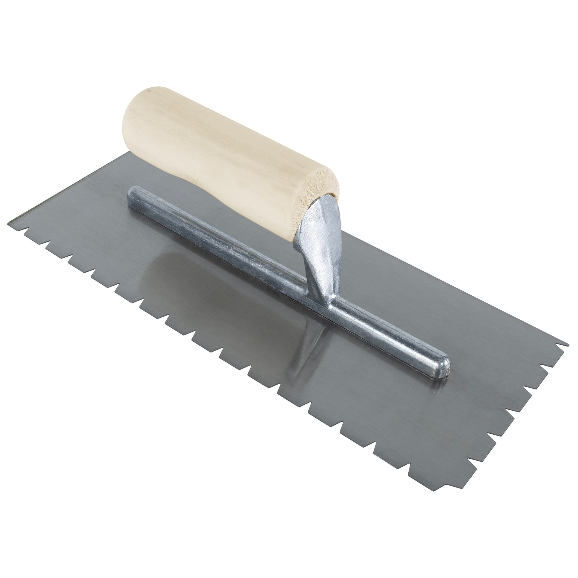 3/16" x 1/4" x 1/2" Flat-Top V-Notch Steel Pro Trowel w/ Wood Handle - 1