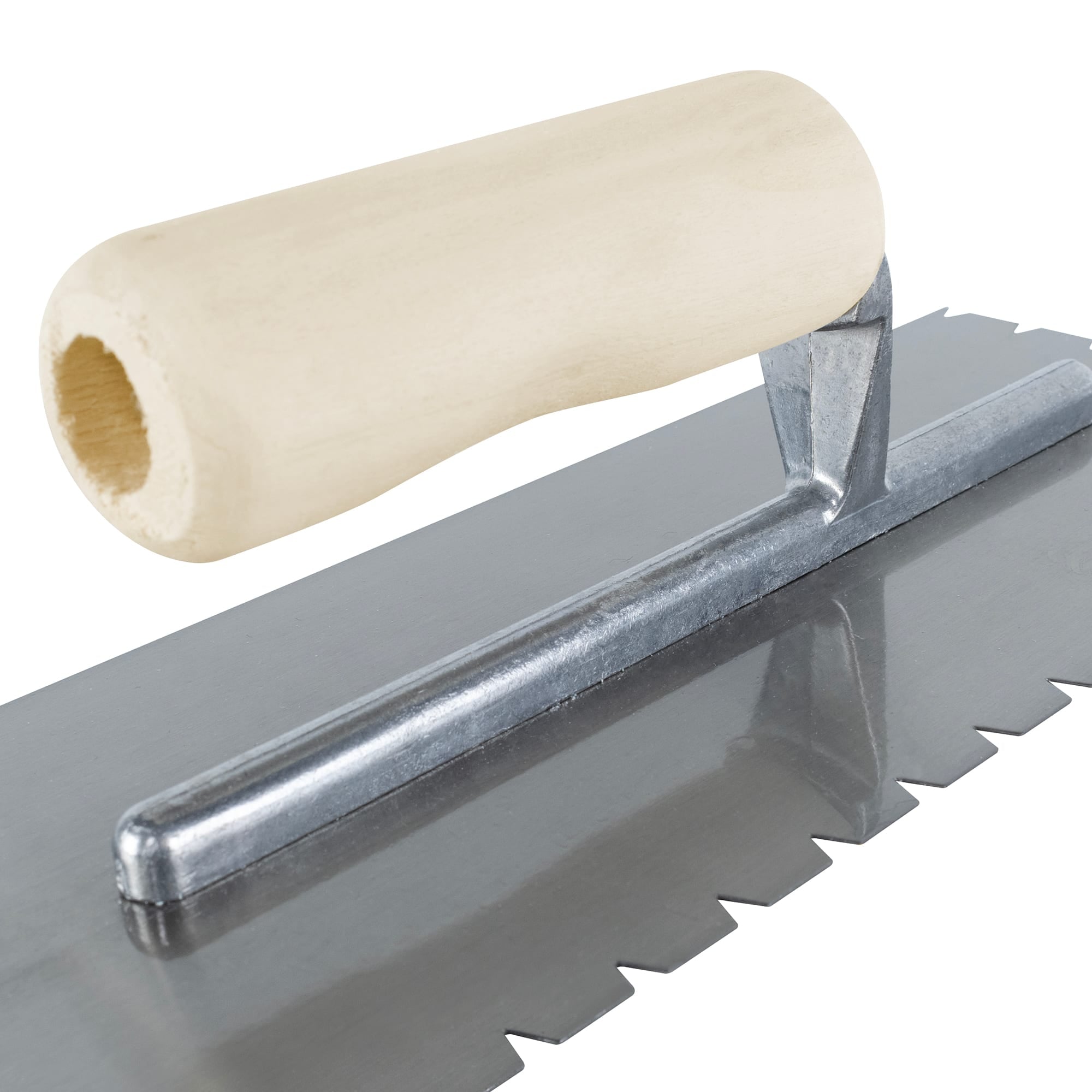 3/16" x 1/4" x 1/2" Flat-Top V-Notch Steel Pro Trowel w/ Wood Handle - 3