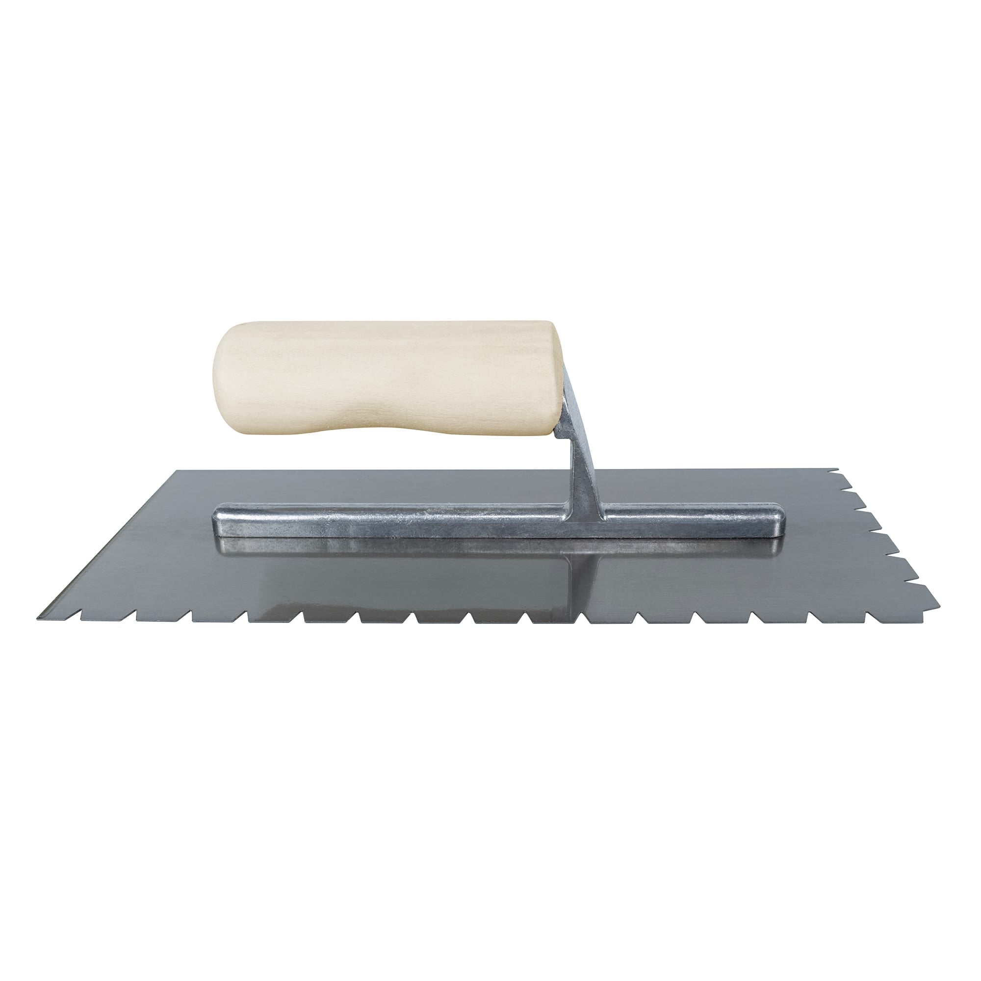 3/16" x 1/4" x 1/2" Flat-Top V-Notch Steel Pro Trowel w/ Wood Handle - 5