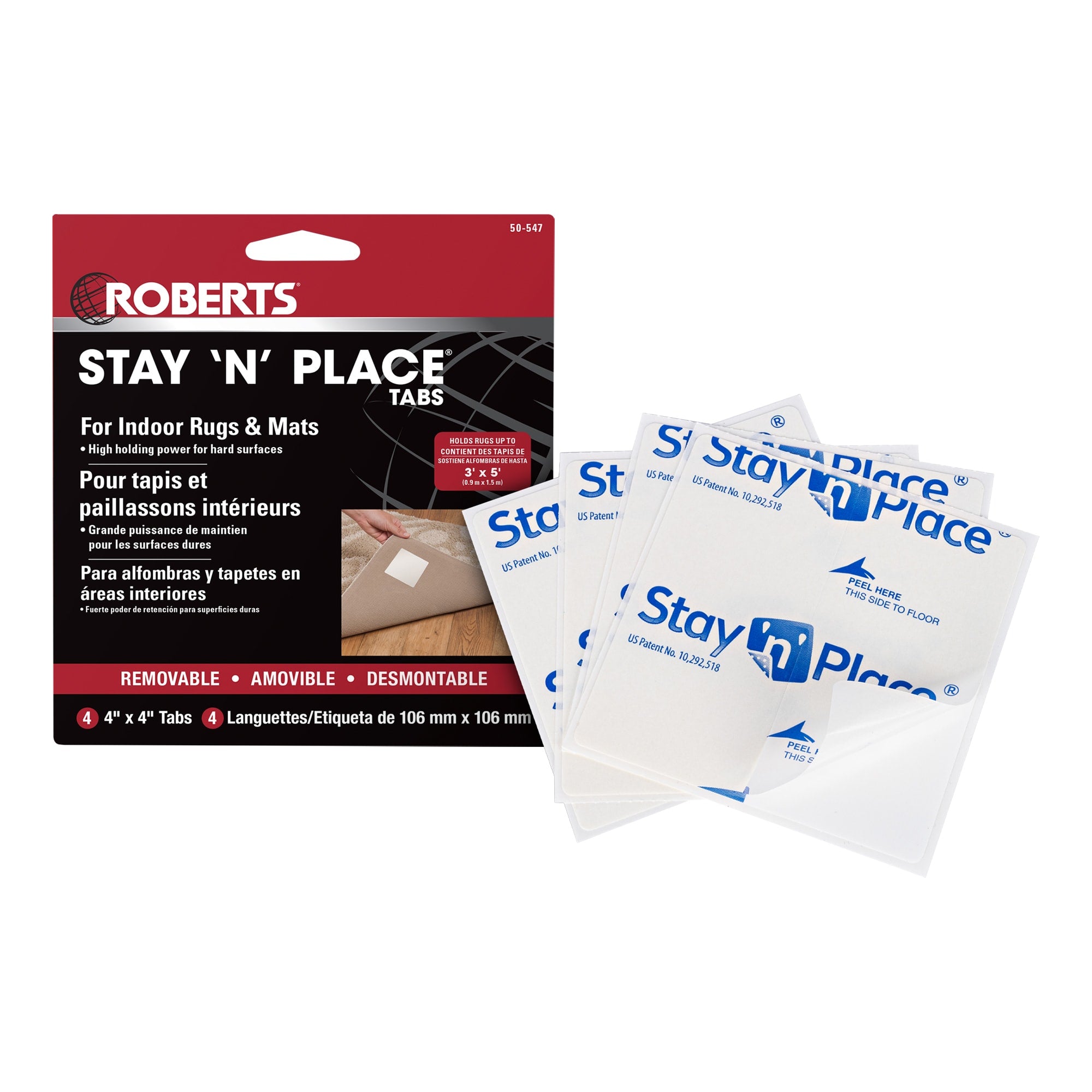 Stay N' Place 4" x 4" Rug Tabs (4 pack) - 1
