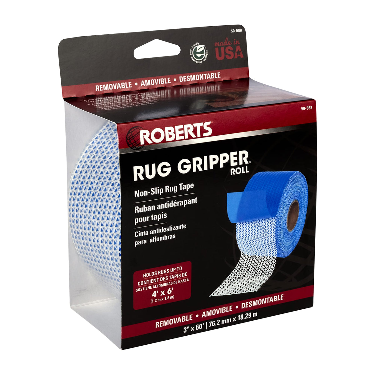 Rug Gripper Anti-Slip Tape for Indoor Rugs & Mats - 3" x 60' - 5