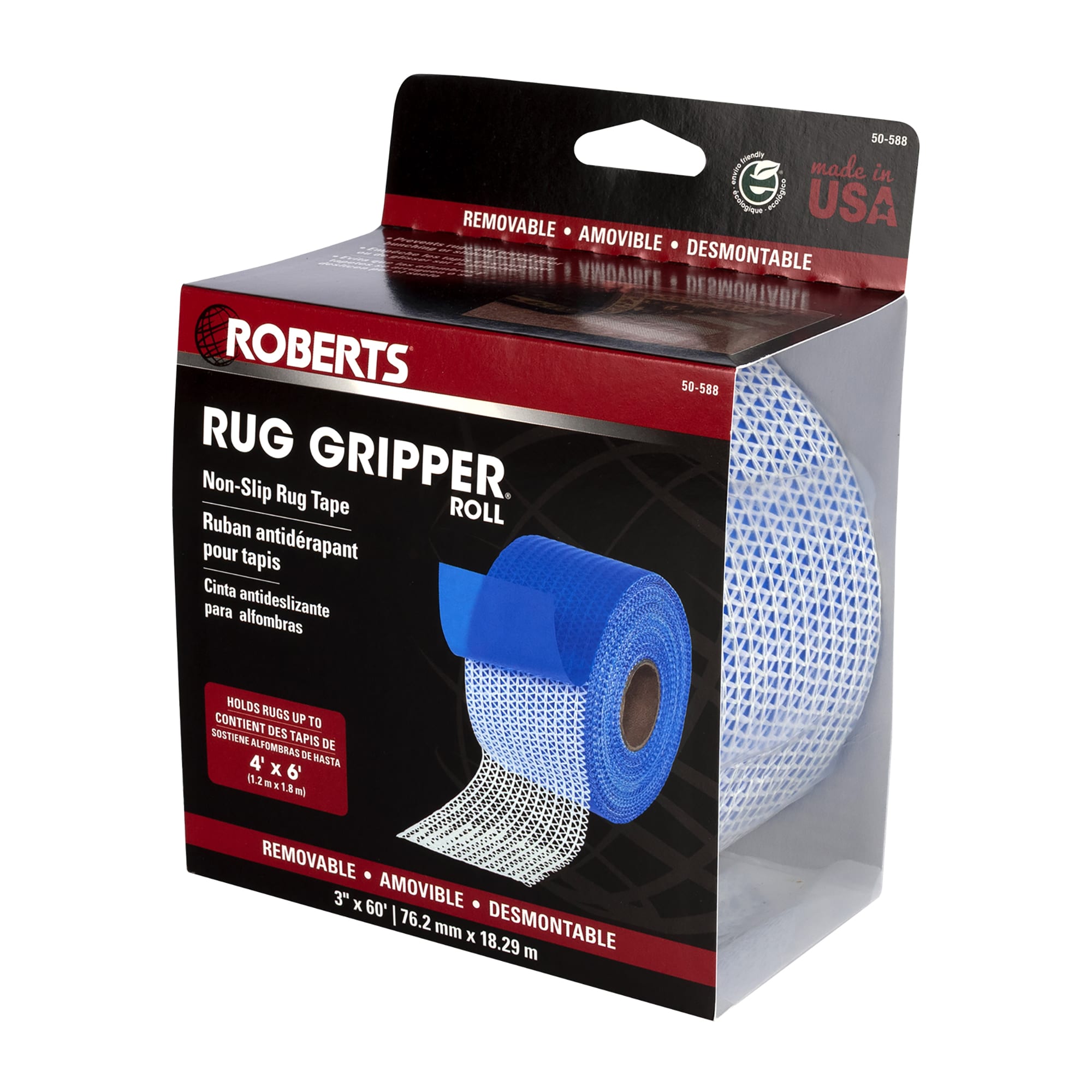 Rug Gripper Anti-Slip Tape for Indoor Rugs & Mats - 3" x 60' - 5