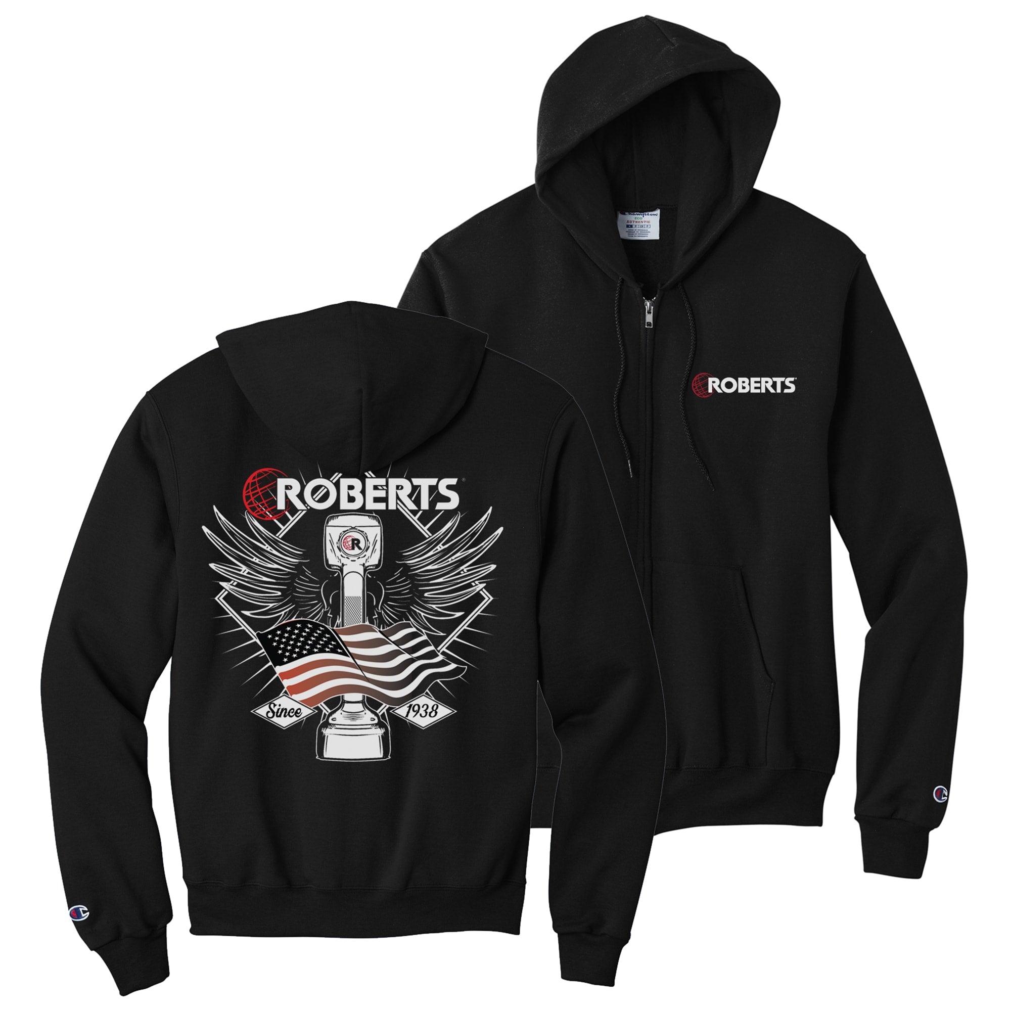 Hoodie with Iconic Wings & American Flag Graphic - Small - Black - 1