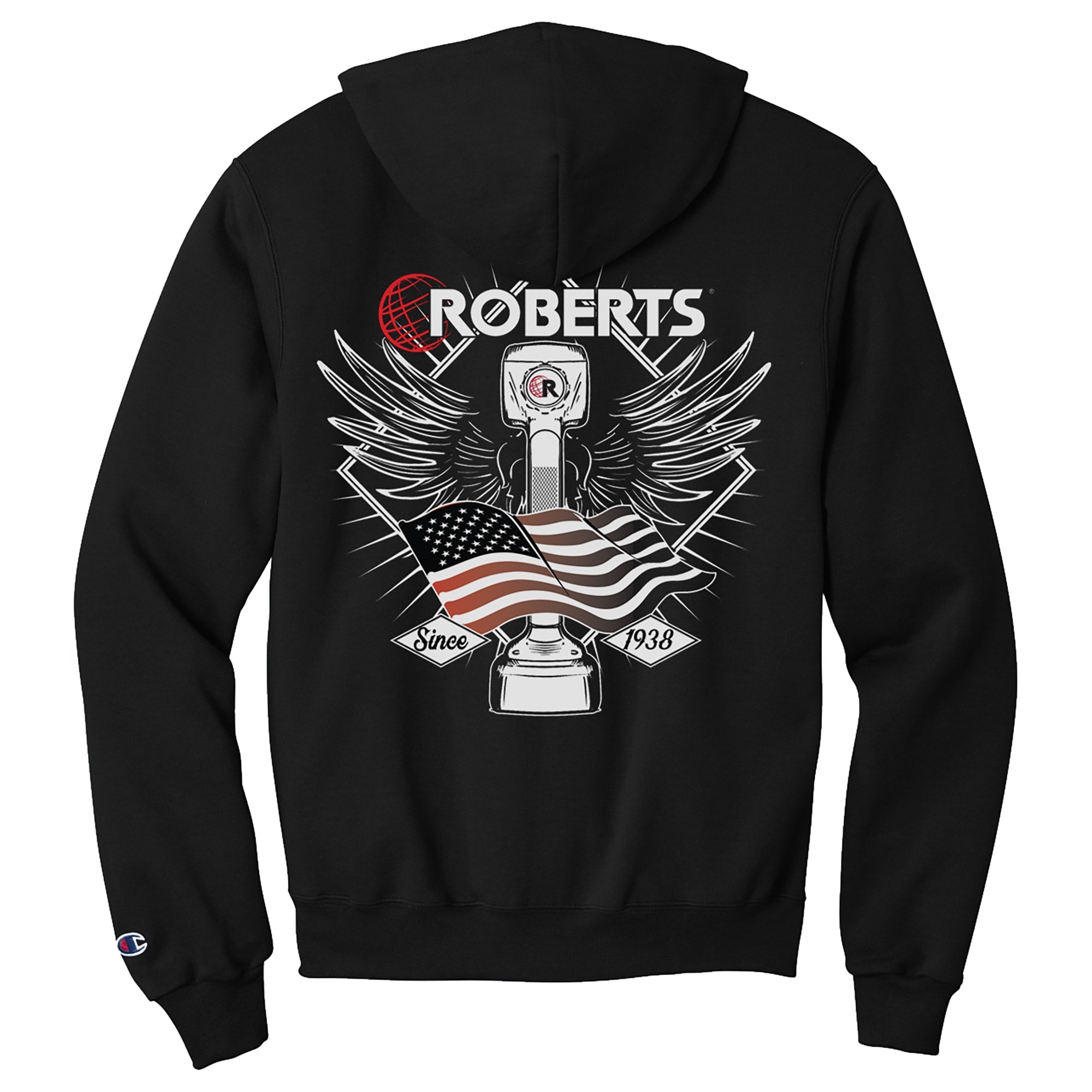 Hoodie with Iconic Wings & American Flag Graphic - Small - Black - 3